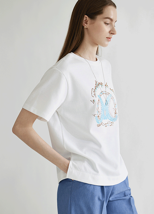 [Theonme] 字母印花圆领短袖T恤