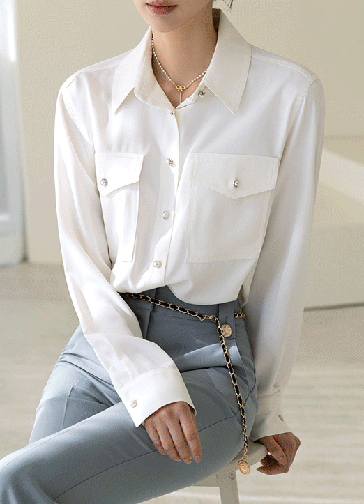 [Louis Angel] 贴身大口袋珍珠扣衬衫
