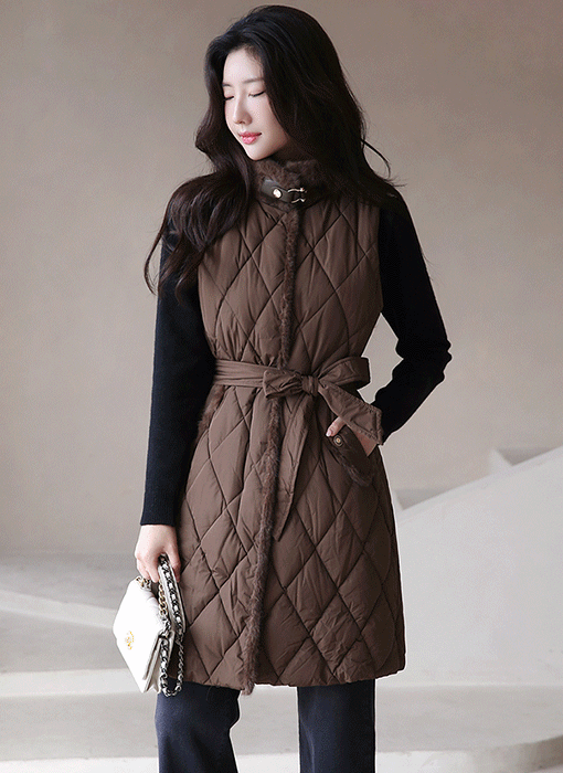 퍼 트리밍 하이넥 버클 조끼 베스트 패딩 점퍼