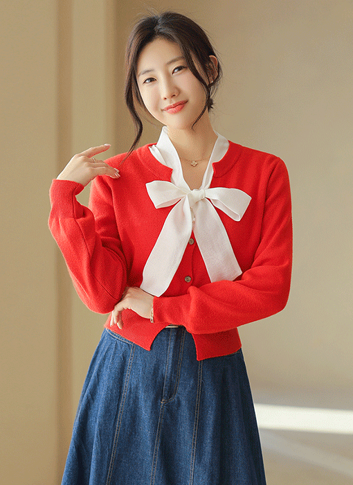 로로디 밑단 시보리 트임 브이넥 울 블렌딩 니트 가디건