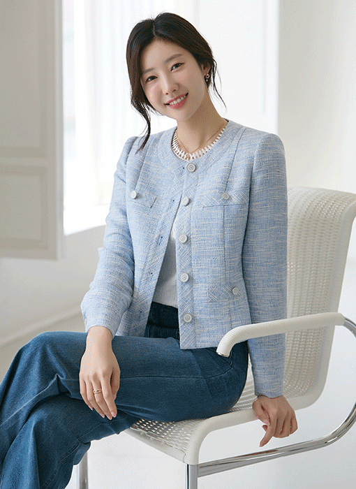[LouisAngel] 르씨엘 라이트리쉬 세미 크롭 노카라 트위드 자켓