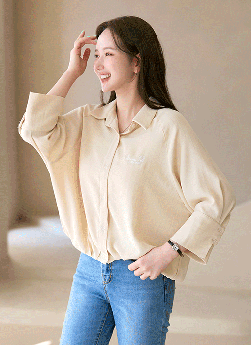 바이브 셔링 볼륨 자수 나그랑 루즈핏 셔츠 블라우스