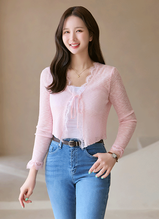 브에노 레이스 시스루 골지 볼레로 가디건