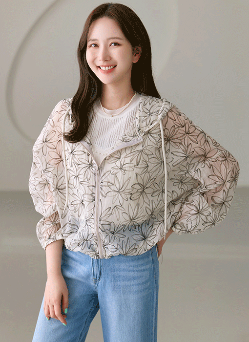 라엘로 플라워 프린팅 썸머 후드 점퍼