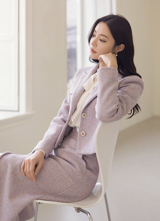 [LouisAngel] 레아나 스윗 보카시 세미 크롭 테일러드 트위드 자켓