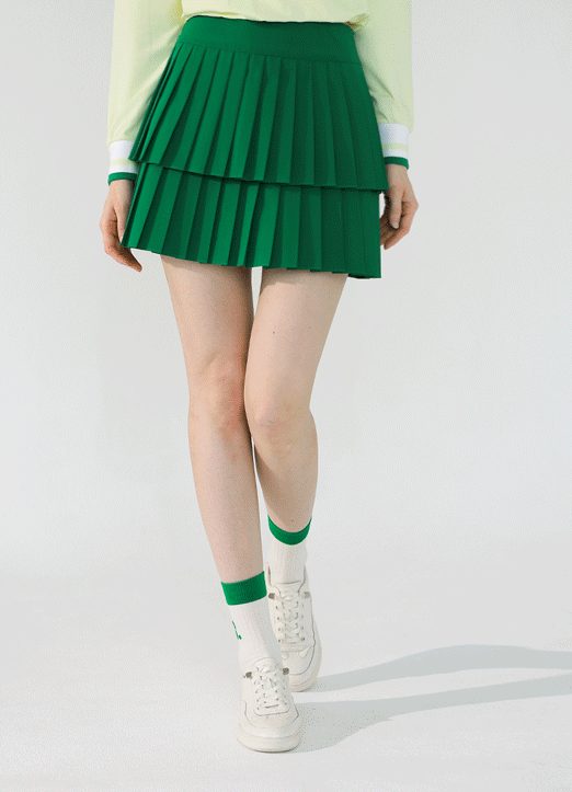 [QoG] 골프 뒷레터링 자수 이중 플리츠 스커트_2color