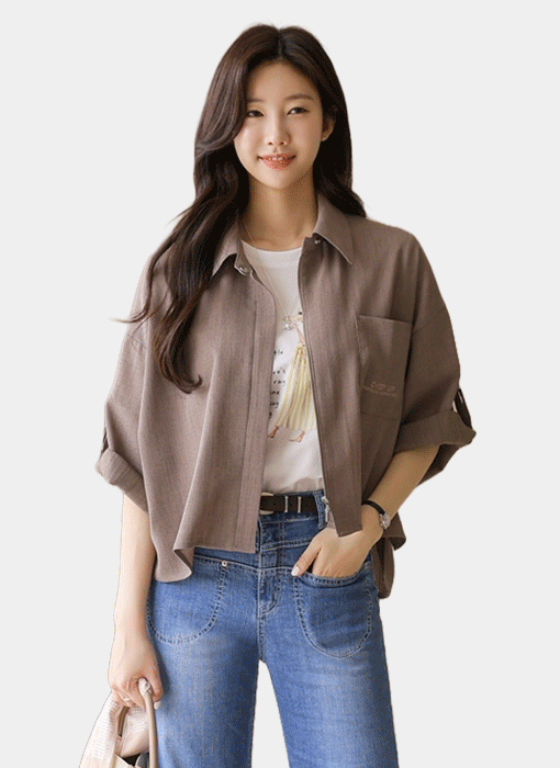 린넨처럼 라이트한 롤업 버클 뒷 슬릿 집업 점퍼 자켓
