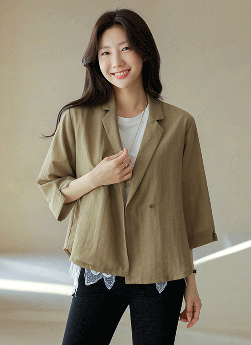 레이튼 린넨 블렌딩 사각사각 라이트 쿨 세미 오버 7부 소매 테일러드 자켓