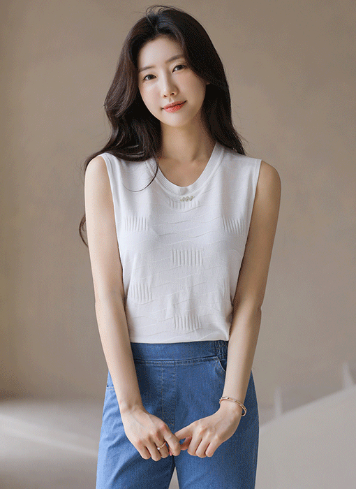 마니모 물결 라인 쟈가드 미니 펜던트 포인트 니트 나시