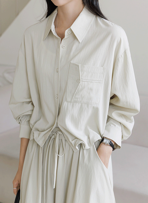 [Theonme] 비올렌 고퀄 코튼 나일론 셔링 라운딩 포켓 셔츠