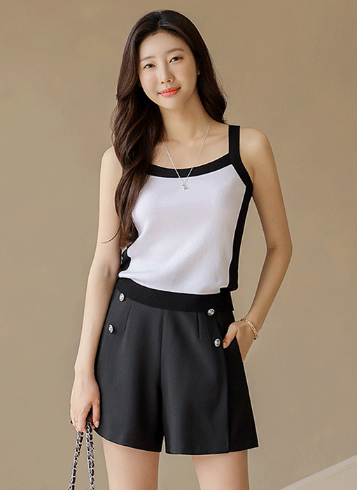 유로카 레이온 배색라인 니트 나시 티