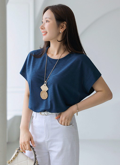 데이링 심플 베이직 쿨 슬라브 캡소매 가오리핏 티셔츠