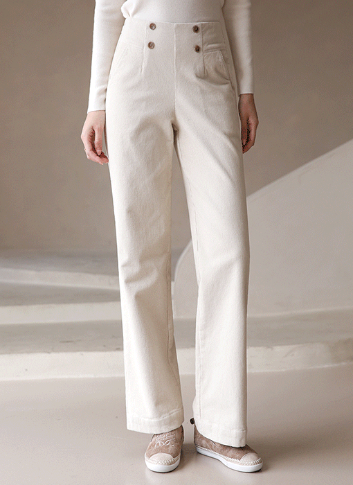 브레든 더블버튼 뒷밴딩 기모안감 코듀로이 코튼 와이드 팬츠