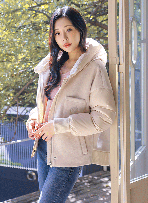 [Theonme] 보엘트 울100 헤어리 레이어드 후드 패딩 점퍼