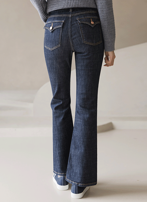 [Theonme] 시레나 힙업 플랩 포켓 부츠컷 생지 데님 팬츠