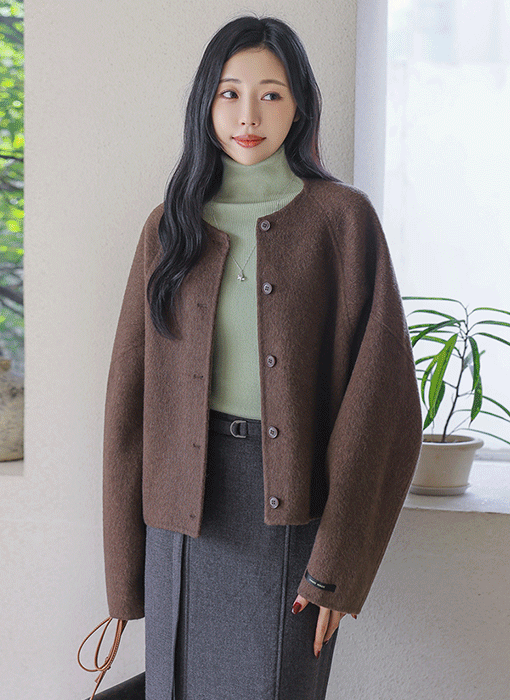 [Theonme] 로펜 알파카 울 블렌딩 루즈핏 언발 핸드메이드 자켓