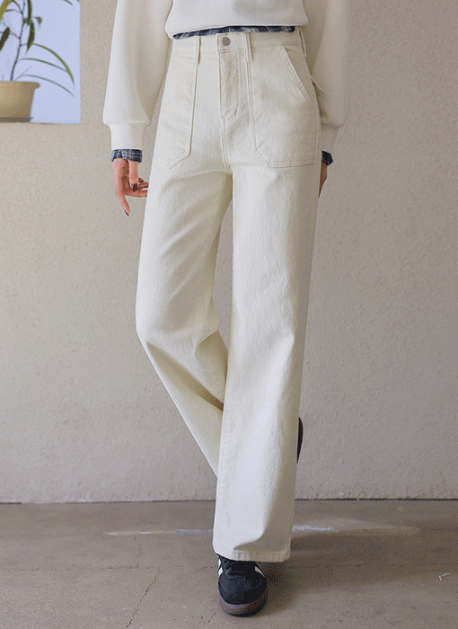 [Theonme] 벨로티 플랩 힙포켓 기모 세미와이드 코튼 팬츠