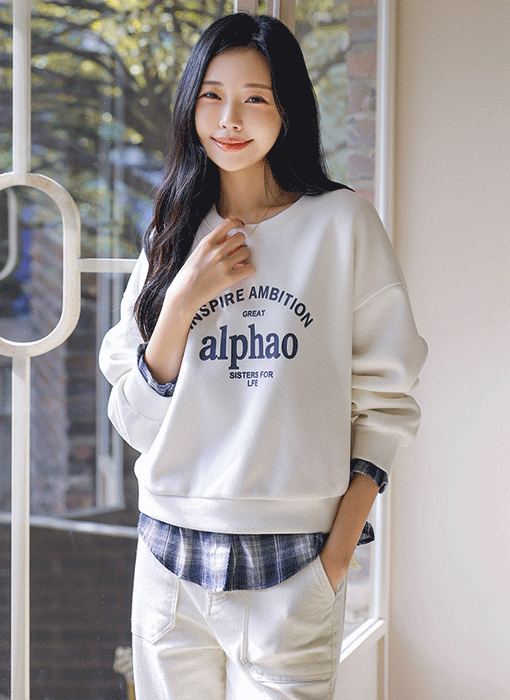 [Theonme] 알파오 체크 셔츠 레이어드 루즈핏 맨투맨 티