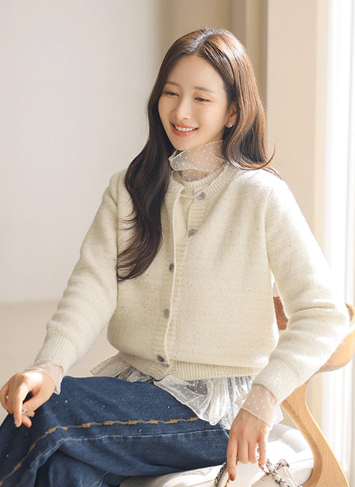 모니글 포근 울 블렌딩 스팽글 믹스 니트 조끼 가디건 투피스 세트