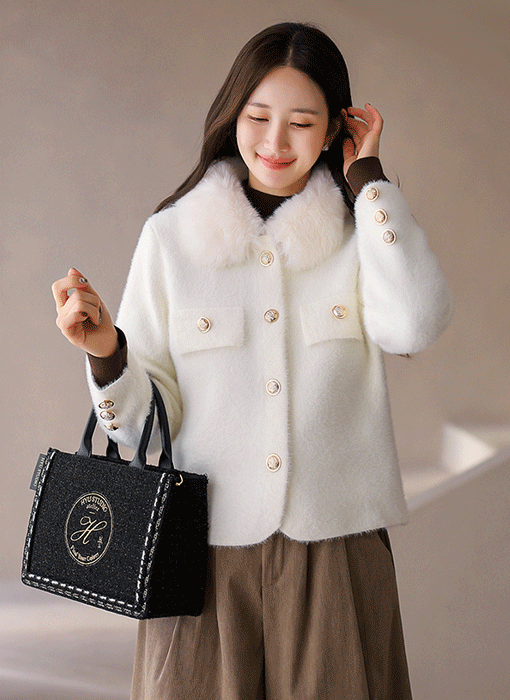 글로디 카라 퍼 트리밍 폭닥폭닥 날개사 니트 자켓 가디건