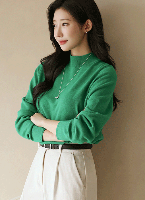 에드론 메리노울100 고퀄 볼륨소매 반목 니트