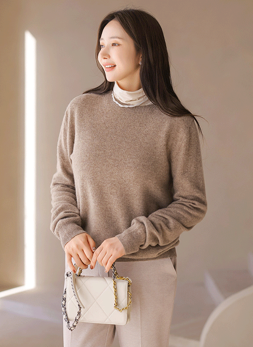 포이지 울100 홀가먼트 라운드 보카시 니트