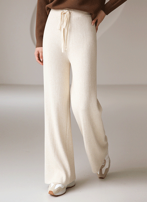 시에로 밍크 퍼 안감 골지 니트 와이드 밴딩 팬츠