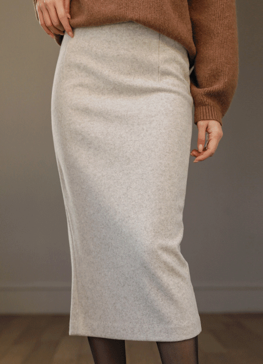 拉绒裤腰开叉线条长裙