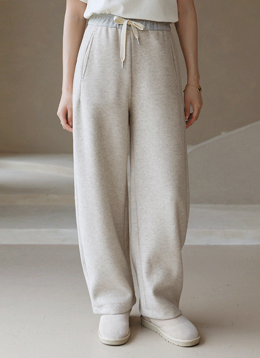 루루다 포근 감촉 허리 배색 포인트 밴딩 스트링 일자 팬츠