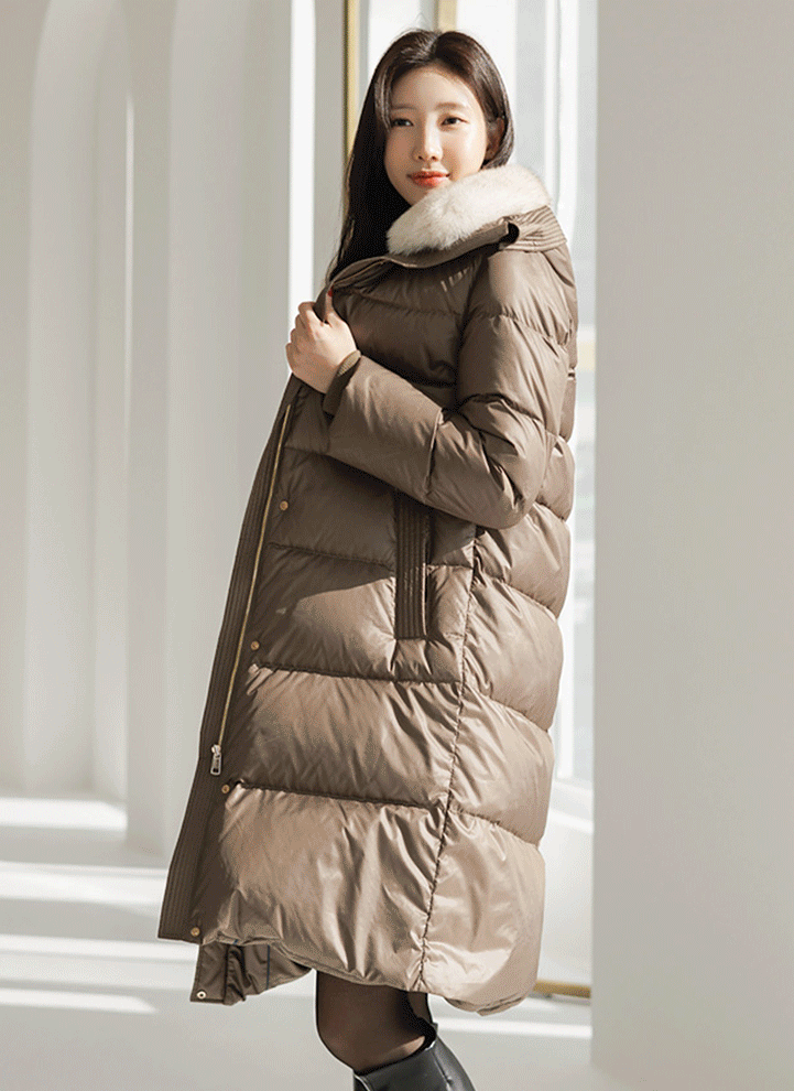 [LouisAngel] 狐皮毛领连帽长款鹅绒填充大衣