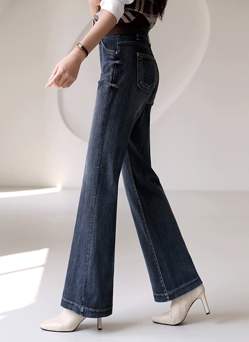 다크블루 빈티지 워싱 레직기 롱 부츠컷 데님 팬츠