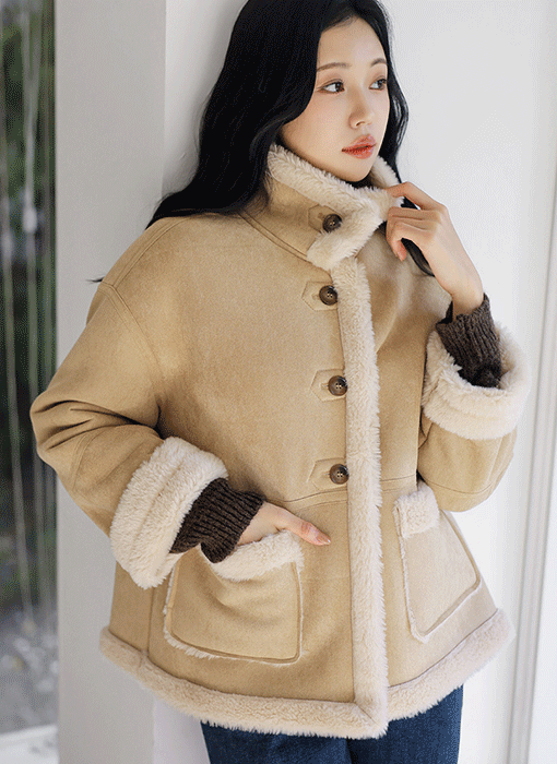 [Theonme] 루엔트 퍼 안감 스웨이드 무스탕 하프 자켓