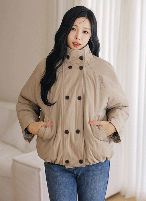 [Theonme] 로빈트 퍼 안감 더블버튼 하이넥 블루종 점퍼