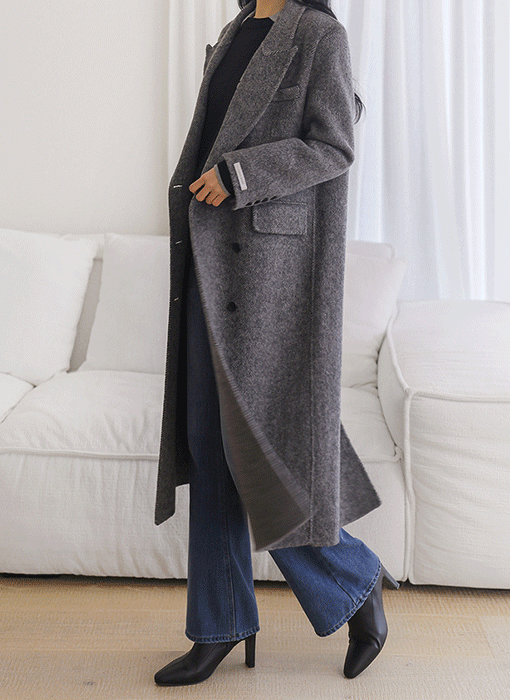 [Theonme] 룬트 울 헤링본 더블버튼 롱 핸드메이드 코트