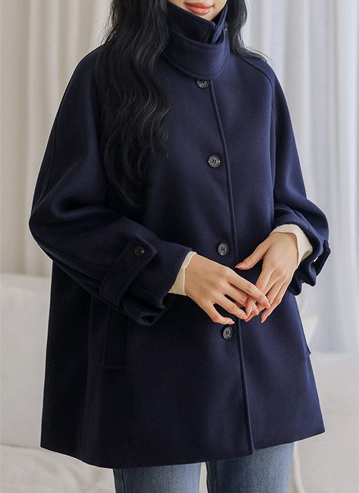 [Theonme] 리브렌 울 블렌딩 비죠 하이넥 하프 코트