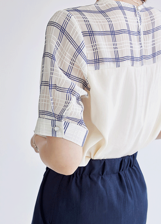 [LouisAngel]格纹配色短袖衬衫