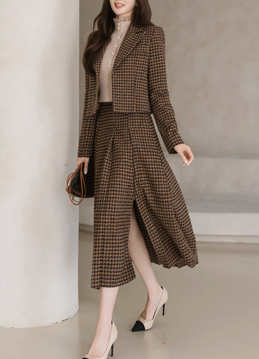 [Louis Angel] 侧分叉A线条捏褶长裙