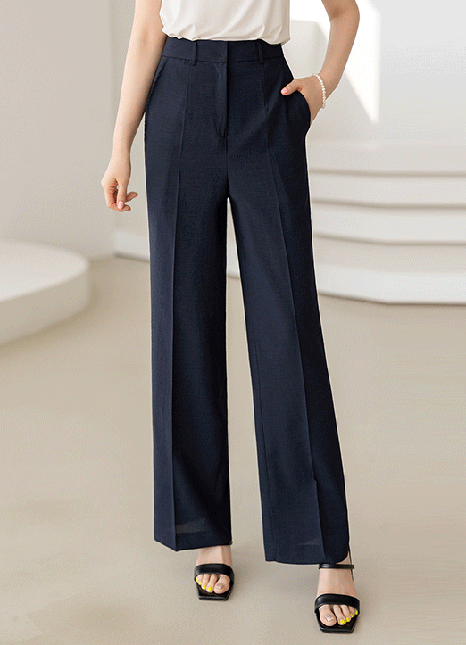 一褶直筒修身半阔腿宽松裤