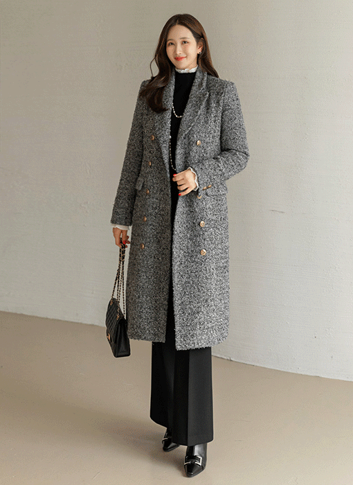 엔디스 벨트SET 울 블렌딩 보카시 부클 더블 롱 테일러드 코트
