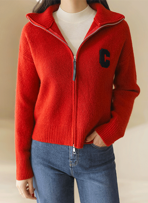 条纹双向拉链针织开襟毛衫