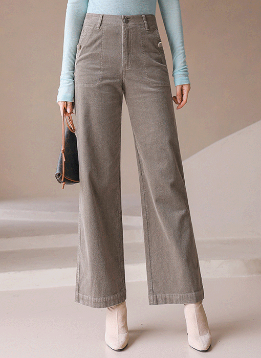 올리버 버튼 포인트 포근 웜터치 코듀로이 세미 와이드 일자 팬츠