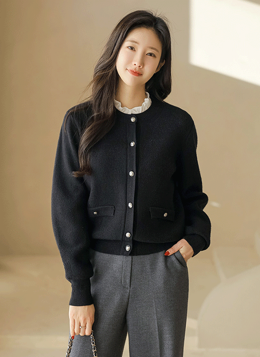 글리드 펄 블렌딩 볼드버튼 라운드 니트 가디건