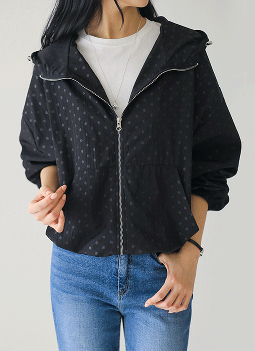 [Theonme] 네디브 도트 나일론 하이넥 후드 집업 점퍼