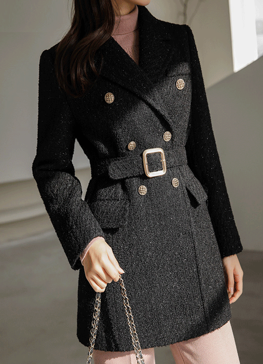 [Louis Angel] 羊毛混纺双排扣毛呢外套