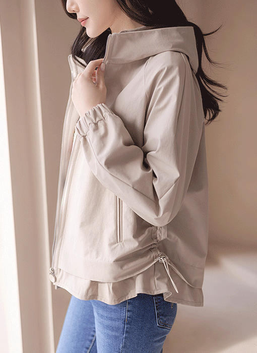 데오프 탄탄 코튼 나일론 스트링 셔링 후드 야상 점퍼