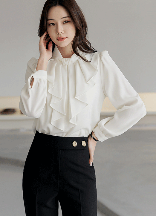 델라브 타이업 셔링 러플 엘리 블라우스