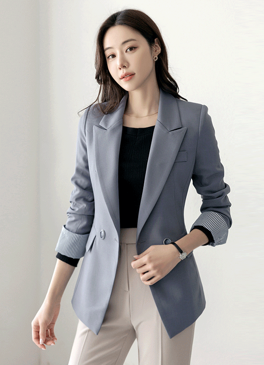 라무드 완벽 슬림핏 스판 테일러드 더블 자켓