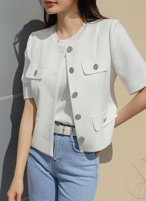 [LouisAngel] 리즈헨 쿨링 린넨라이크 노카라 썸머 트위드 자켓