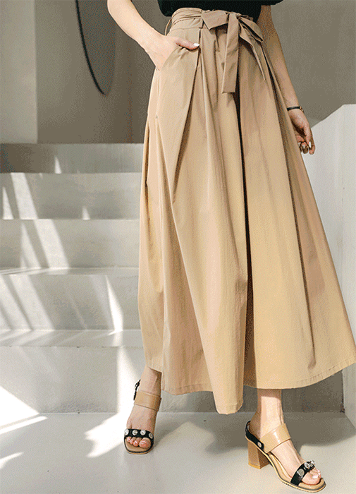蝴蝶结腰带阔腿宽松裙裤
