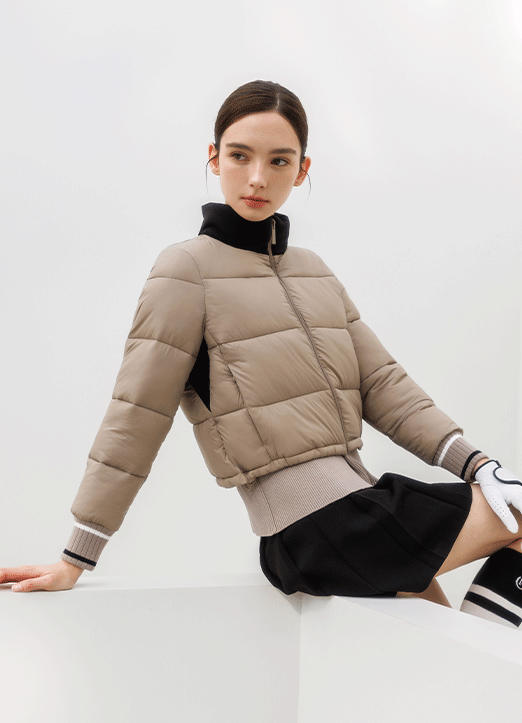 [QoG] 골프 하이넥 배색 집업 시보리 패딩점퍼_3color